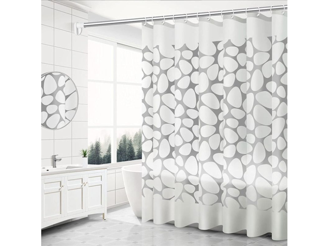 Cortina De Banho De Tecido Eva Espesso Impermeável, Anti-manchas E Anti-mofo, 180x200cm, Com 12 Ganchos De Plástico