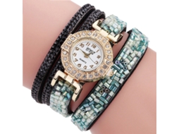 Relógio de Pulso Feminino de Quartzo com Pulseira Multicamadas e Cristais Coloridos