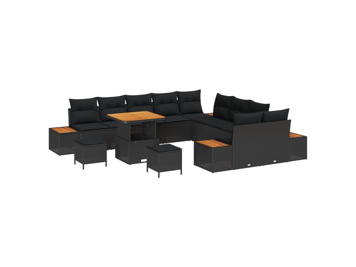 Conjunto 13 Sofá De Jardim Vidaxl Preto Vime Pe (80 X 80 X 71 Cm)