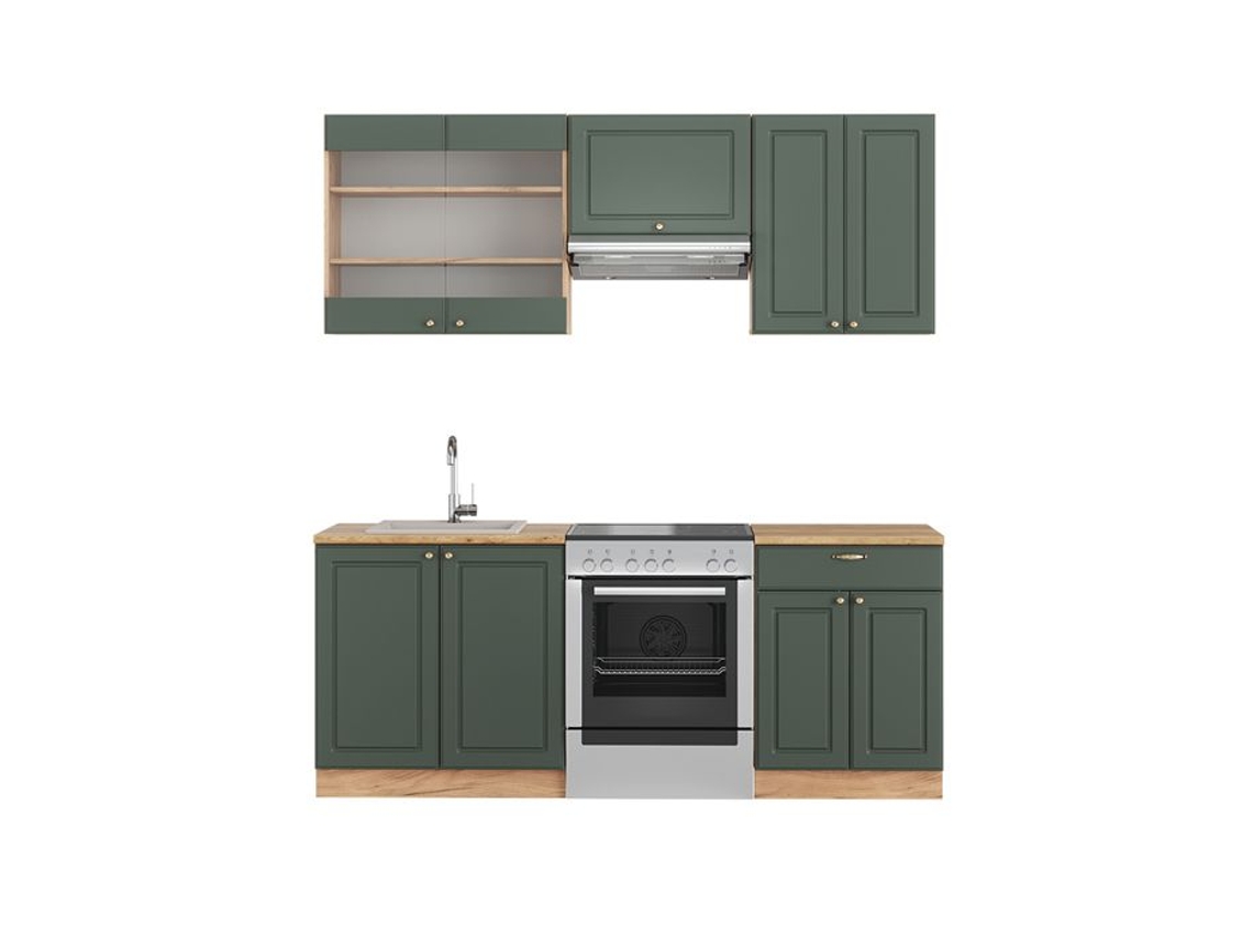 Cozinha Fame-Line, 200 cm sem bancada, Carvalho verde e carvalho dourado/dourado, Vicco