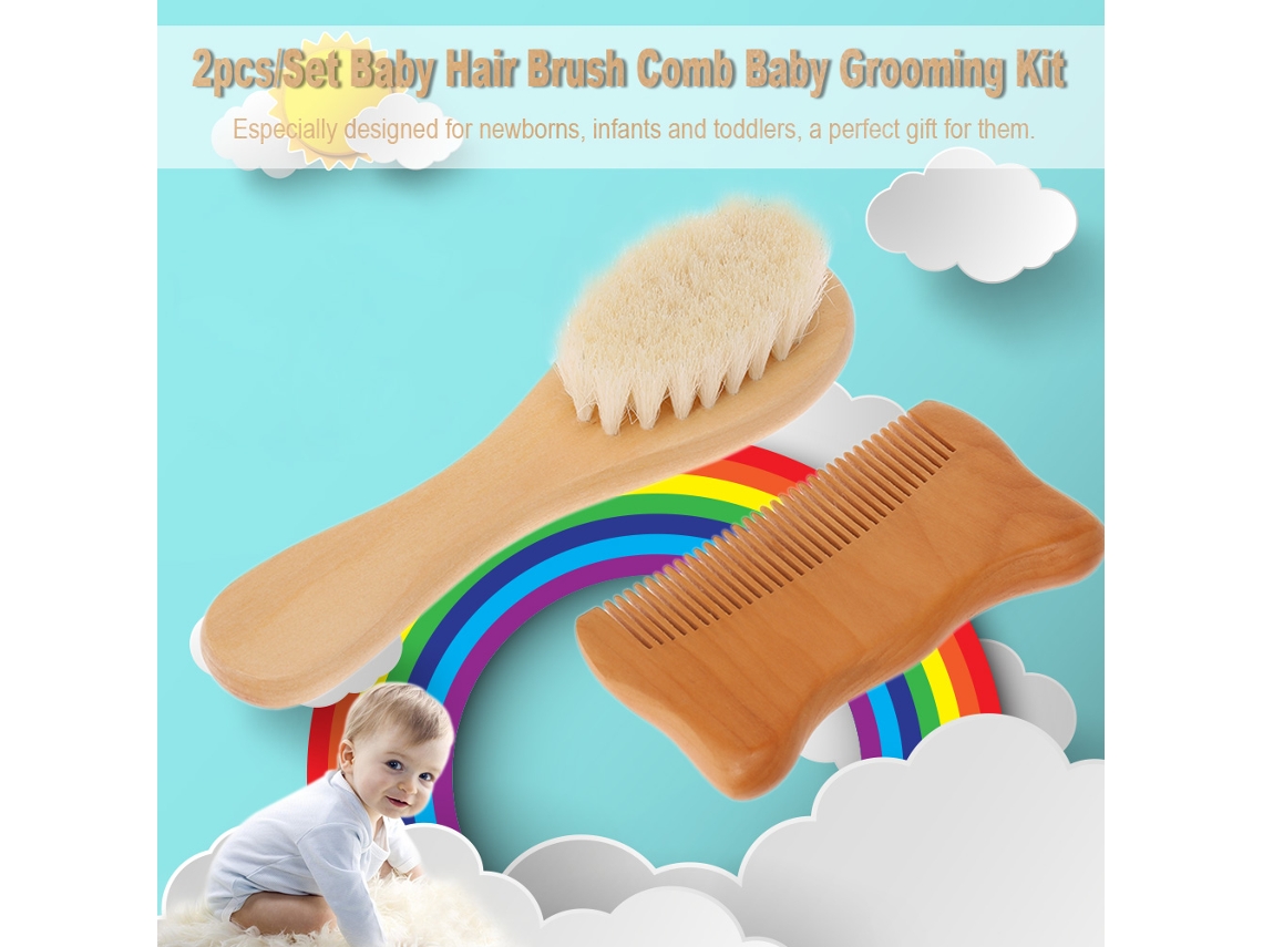2026 2 Pcs/set Creme de Cabelo e Pente para Bebê Lã Natural Madeira Massager de Cabeça Kit de Cuidado para Recém nascidos Bebê