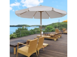 Guarda sol Ø325x250cm Bege Madeira Polia Teto Ventilado 8 Hastes Bambú Varanda ZIWEI STORE
