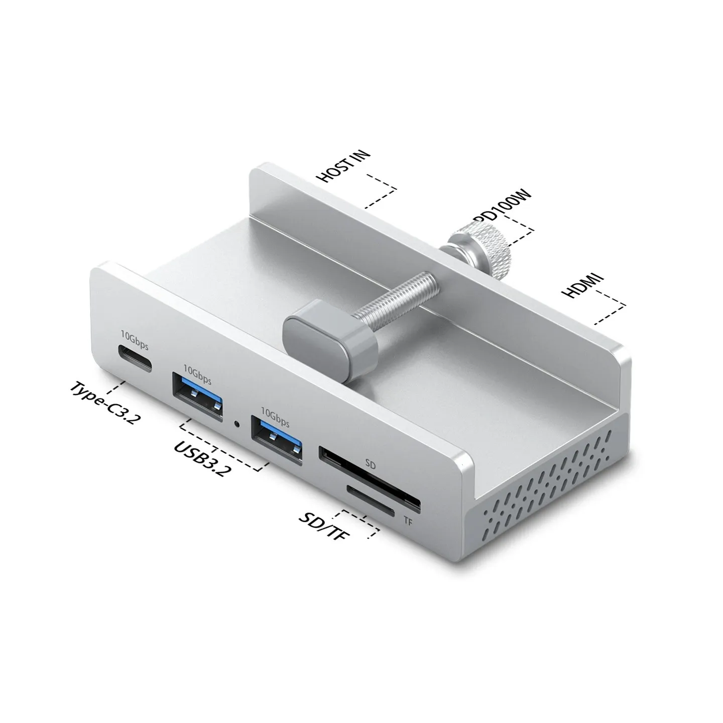 Hub Usb 3.0 Clip Alumínio 7 Em 1 5gbps Cabo 2 Em 1 - Prata - Eifson
