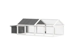 Galinheiro 240x112,5x76cm com Porta e Teto Aberto para 4 8 Galinhas, Acabamento Branco