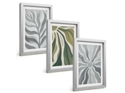 Pinturas Murais Modernaspadrões De Plantas Em Verde Moldura Prateada Fotos Para O Corredor Espelharte (3 Peças 20x30 Cm)