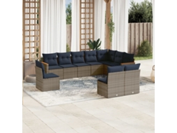 Vidaxl Conjunto De Sofá De Jardim Com 10 Peças E Almofadas Em Rattan Sintético Cinza