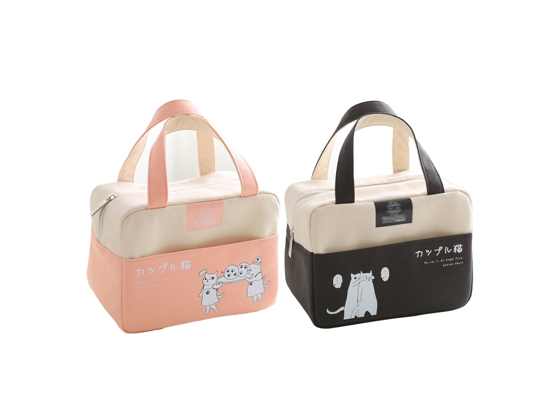 Lancheira Prática - Bolsa Térmica Para Almoço Com Bolso, Alça Resistente, Cinza E Rosa.