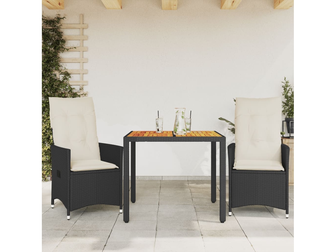 Conjunto Bistrô Com Almofadões 3 Peças Vime Pe E Acácia Preto Dkd Home Decor