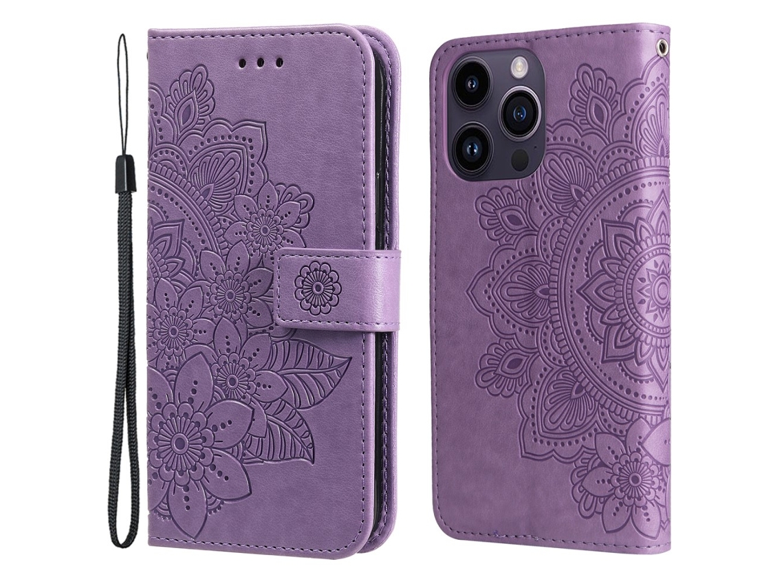 Capa Padrão Flores Para Iphone 15 Pro Pele Sintética Multicor