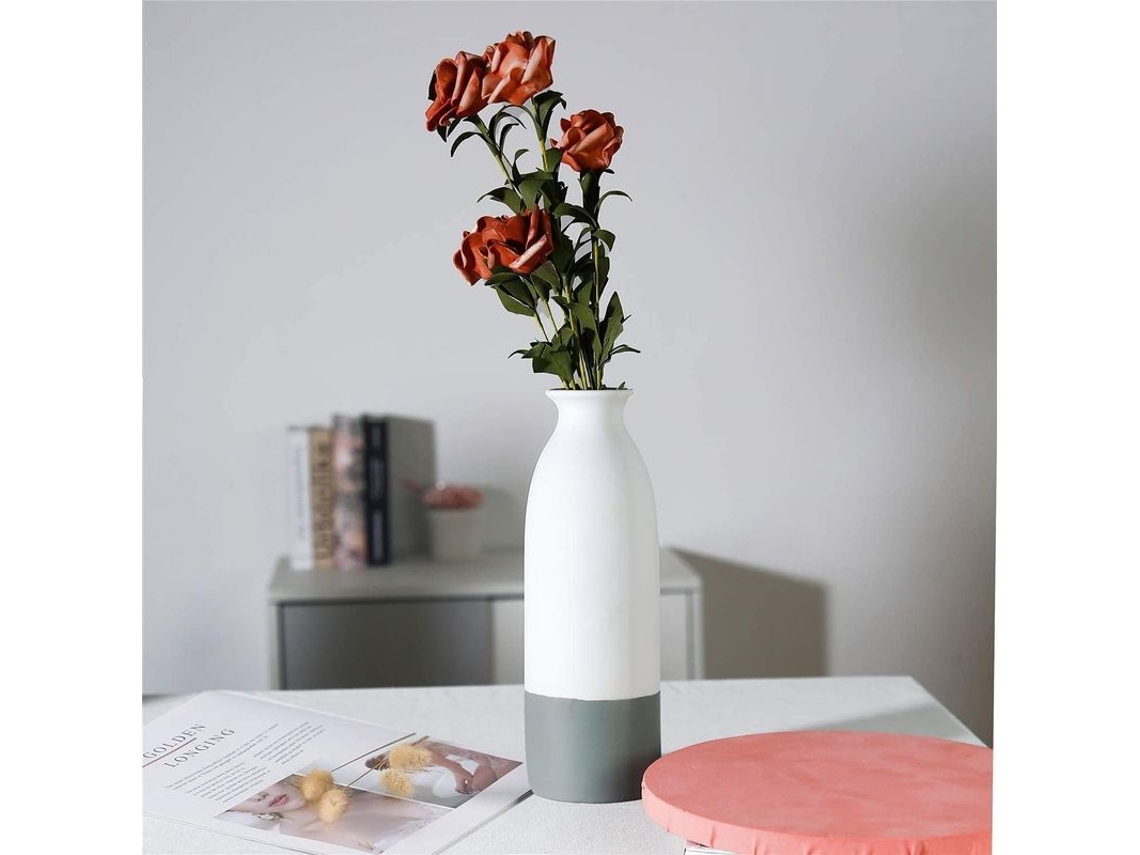 Vasos De Cerámica Blanco Gris, Vasos De Flores Grandes Para Decoración De Hogar, Cocina Y Oficina