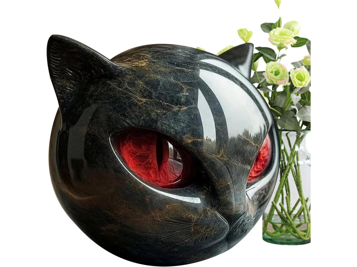 Estatueta De Gato Preto | Estátua Decorativa De Mesa | Estátua De Resina Feita À Mão