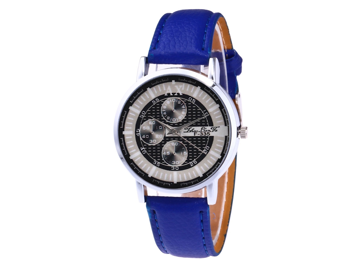 Relógio de Pulso Masculino de Quartzo com Pulseira de Couro Pu Estilo Leisure Royal Blue
