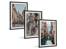 Conjunto De Pinturas Ruas Venezianas Com Água Espelharte (3 Peças 40x60 Cm)