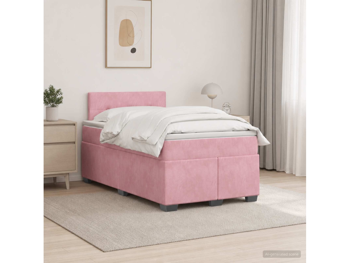 Vidaxl Cama Box Spring Com Colchão E Led Rosa 120 X 200 Cm Veludo
