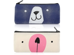Estojo para Lápis, 2 Peças, com Zíper, Lona, Desenho Animado, Kawaii, Escolar AQUAFORGE