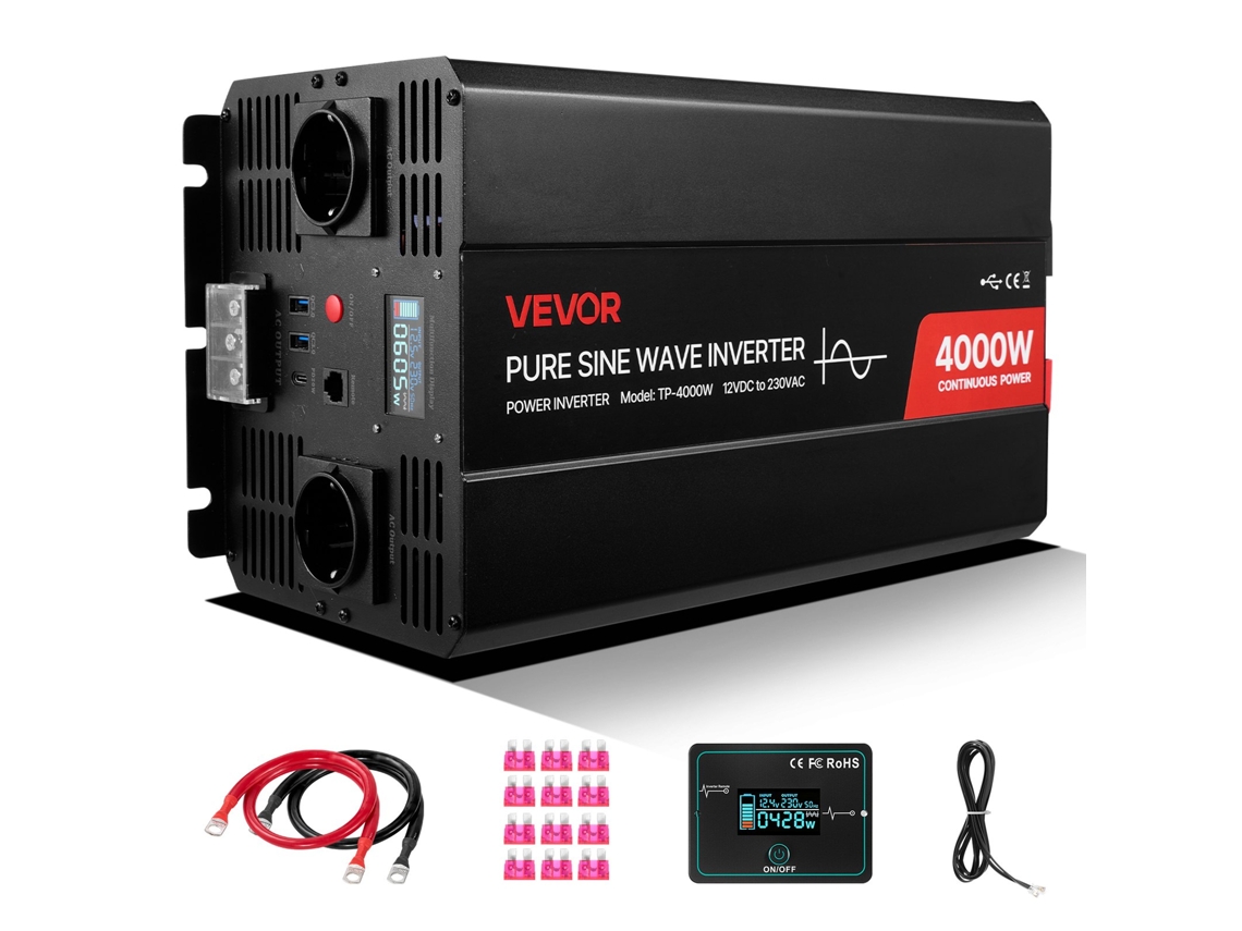 Inversor De Corrente Vevor 4000 W, 12 V Cc A 230 V Ca, Onda Senoidal Pura
