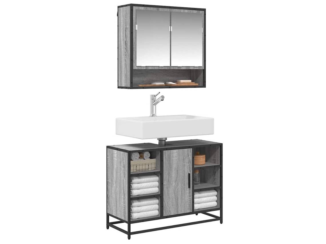 Vidaxl Armário P/ Lavatório Wc 80x33x60 Cm Deriv.madeira Cinza Sonoma