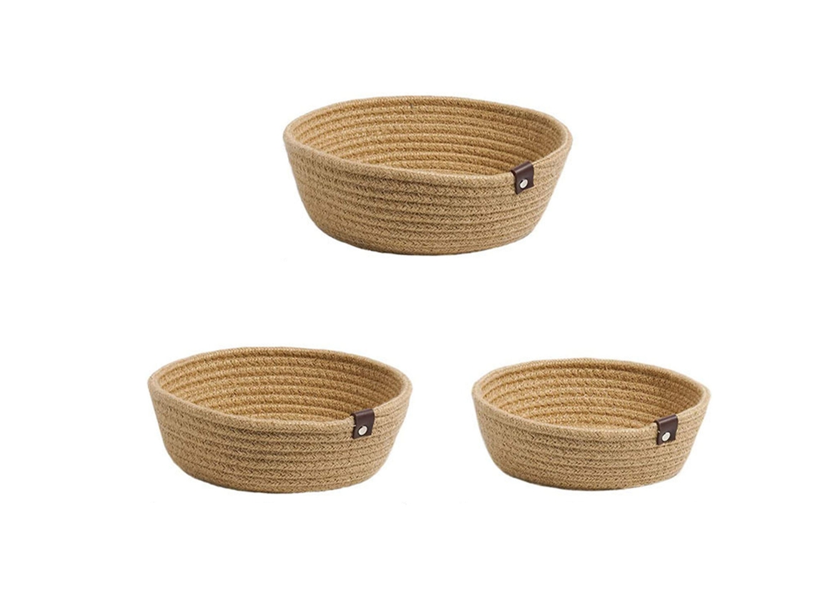 Kit de 3 Cestas de Armazenamento em Corda de Algodão e Linho para Organização de Mesa S/MARCA