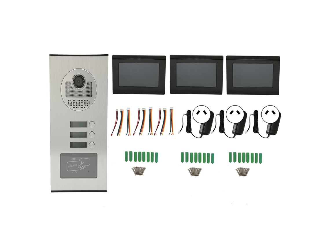 Sistema Intercom Porta com Lcd 7 Polegadas Rfid Câmera À Prova D'água Plug Au 100 240v