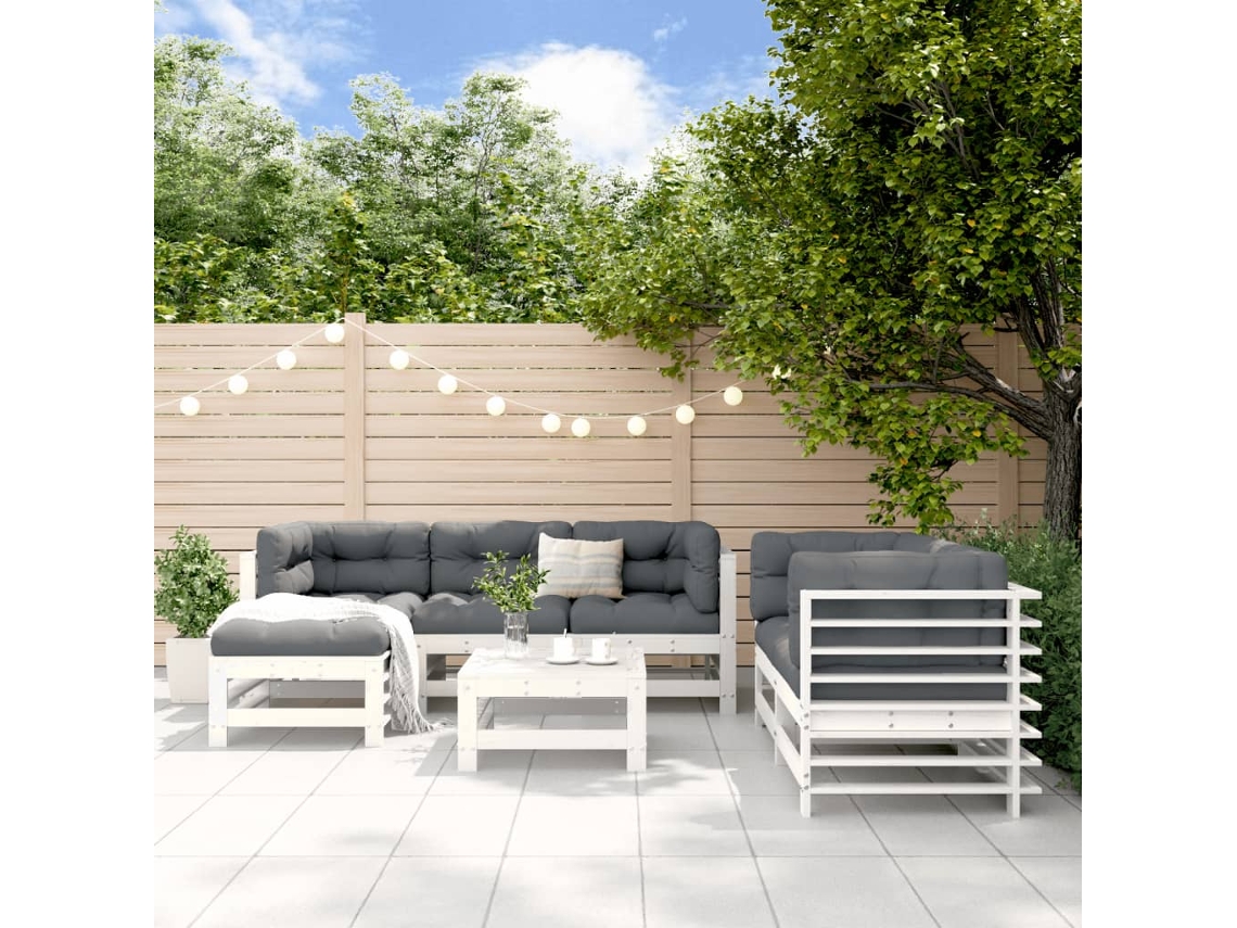 Vidaxl 7 Pcs Conjunto Lounge De Jardim Pinho Maciço Branco