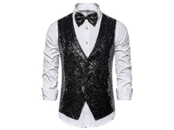 2026 chaleco de Lentejuelas para Hombre Con Corbata de Moño V neck para Fiestas Y Eventos
