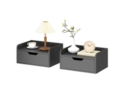 Conjunto De 2 Mesas De Cabeceira De Parede Flutuantes Com 1 Gaveta Para Quarto 40x30x19,5 Cm Preto