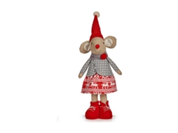 Figura Decorativa Rato 48 cm Natal KRIST Vermelho Cinzento Poliéster Branco Creme