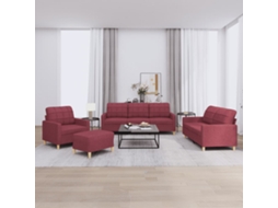 Vidaxl 4 Pcs Conjunto De Sofás Com Almofadões Tecido Vermelho Tinto