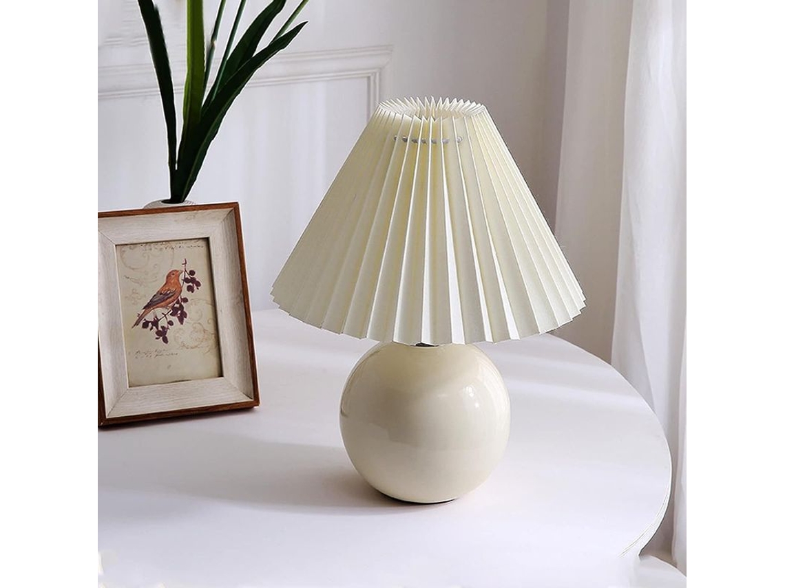 Lâmpada de Mesa LINJOU Vintage Nórdica com Abajur Plissado para Quarto