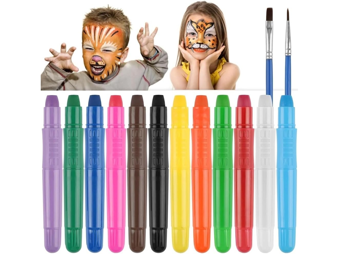 Kit de Pintura Infantil com 12 Giz de Cera Laváveis e Retráteis. SFUSHOS