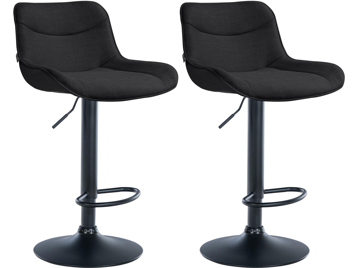 Conjunto de 2 banquetas de bar X1 com costura decorativa em tecido preto, base em metal preto em formato de trombeta 10_0004461