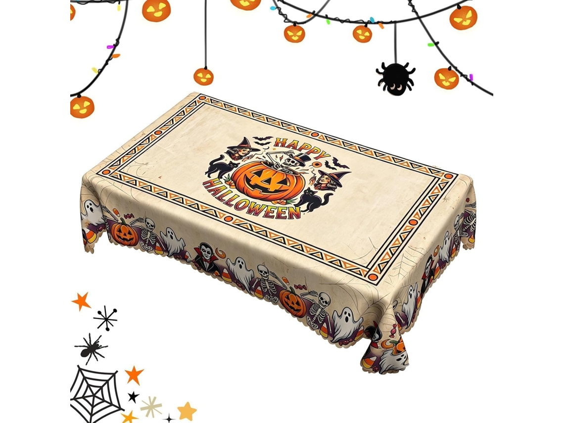 Toalha De Mesa De Halloween Em Tecido Puro, Grande, Retangular, Divertida E Sazonal.