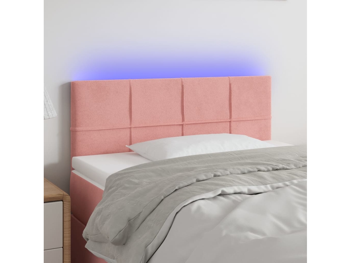 Vidaxl Cabeceira De Cama C/ Luzes Led Veludo 80x5x78/88 Cm Rosa