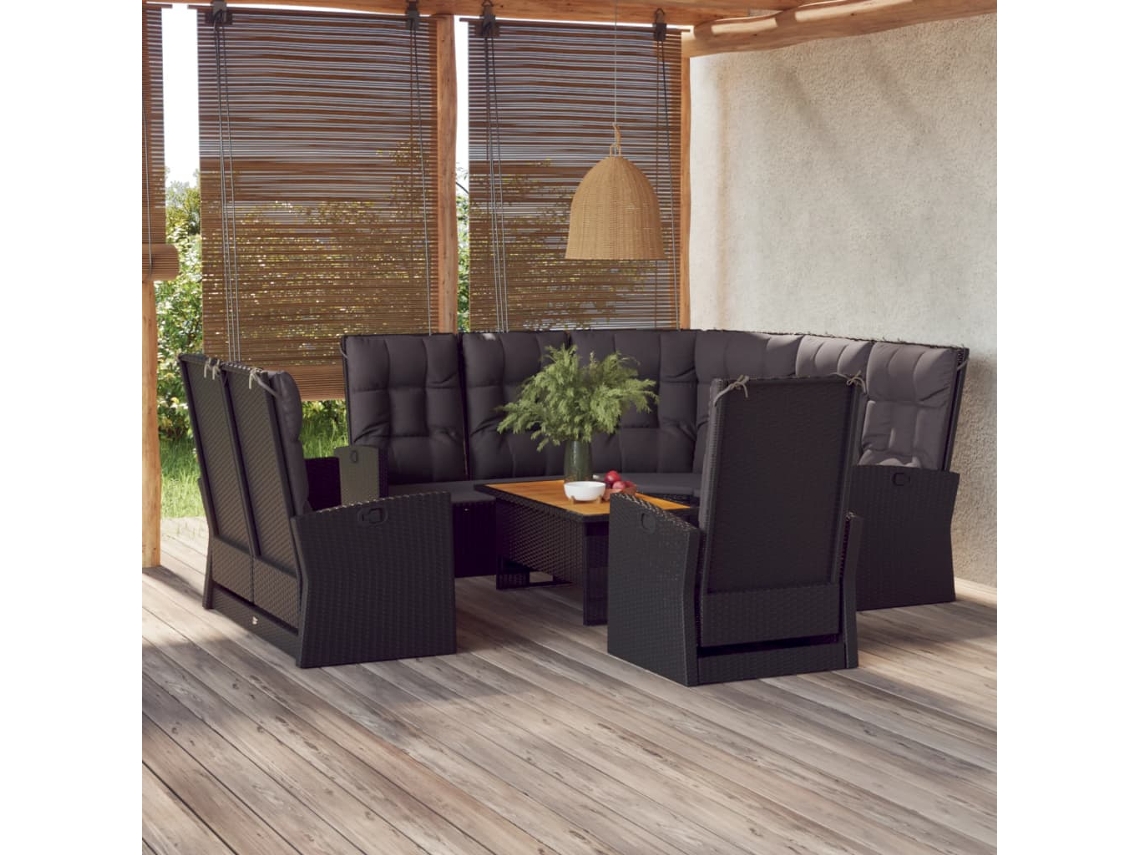 Vidaxl 4 Pcs Conjunto Lounge De Jardim C/ Almofadões Vime Pe Preto