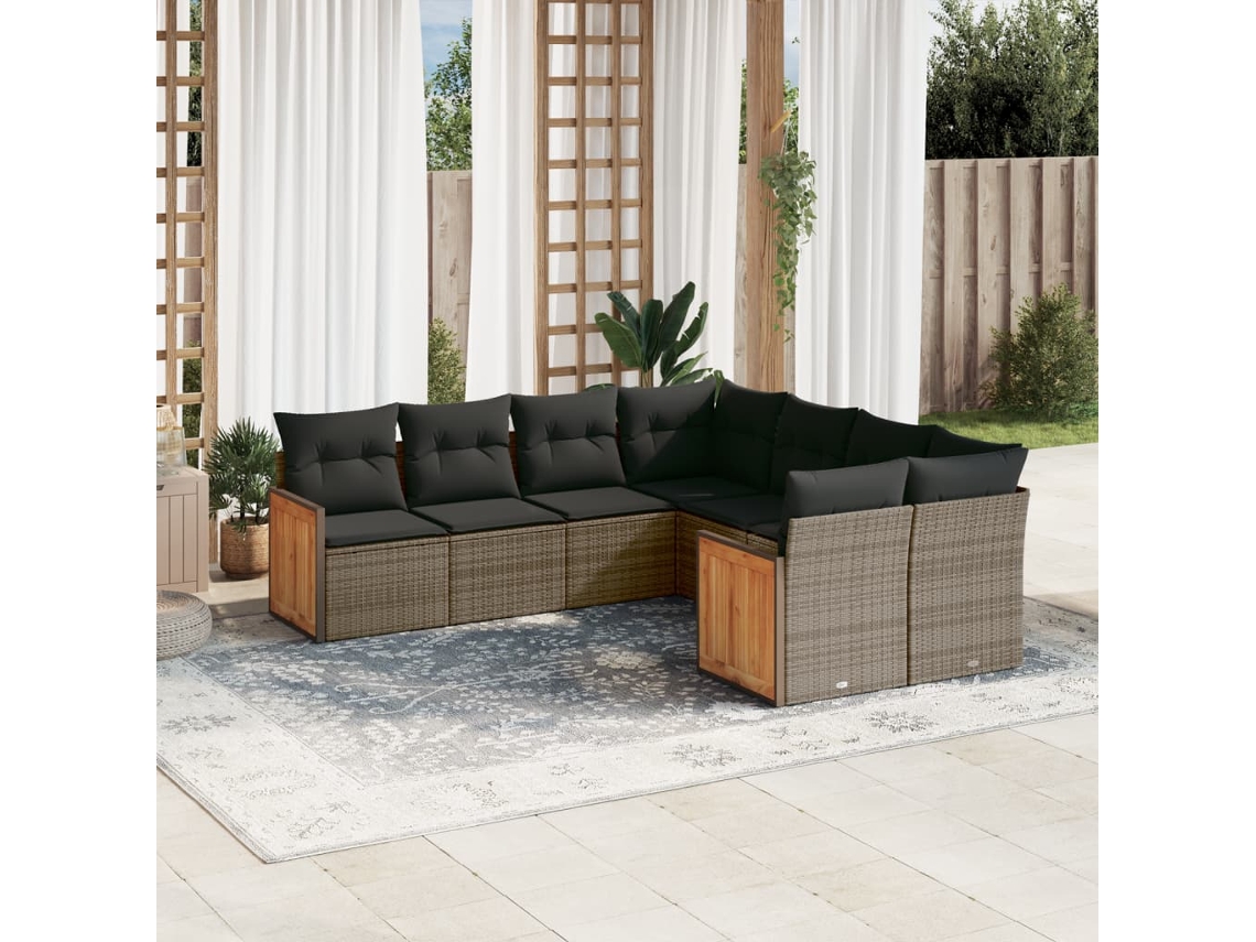 Vidaxl 8 Pcs Conjunto Sofás De Jardim C/ Almofadões Vime Pe Cinzento