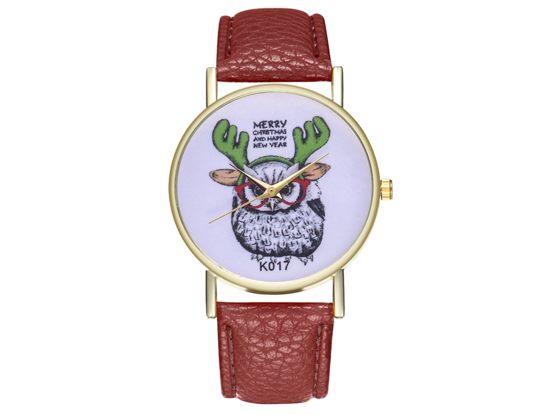 Relógio de pulso masculino de quartzo com pulseira de couro e estampa animal, marrom.