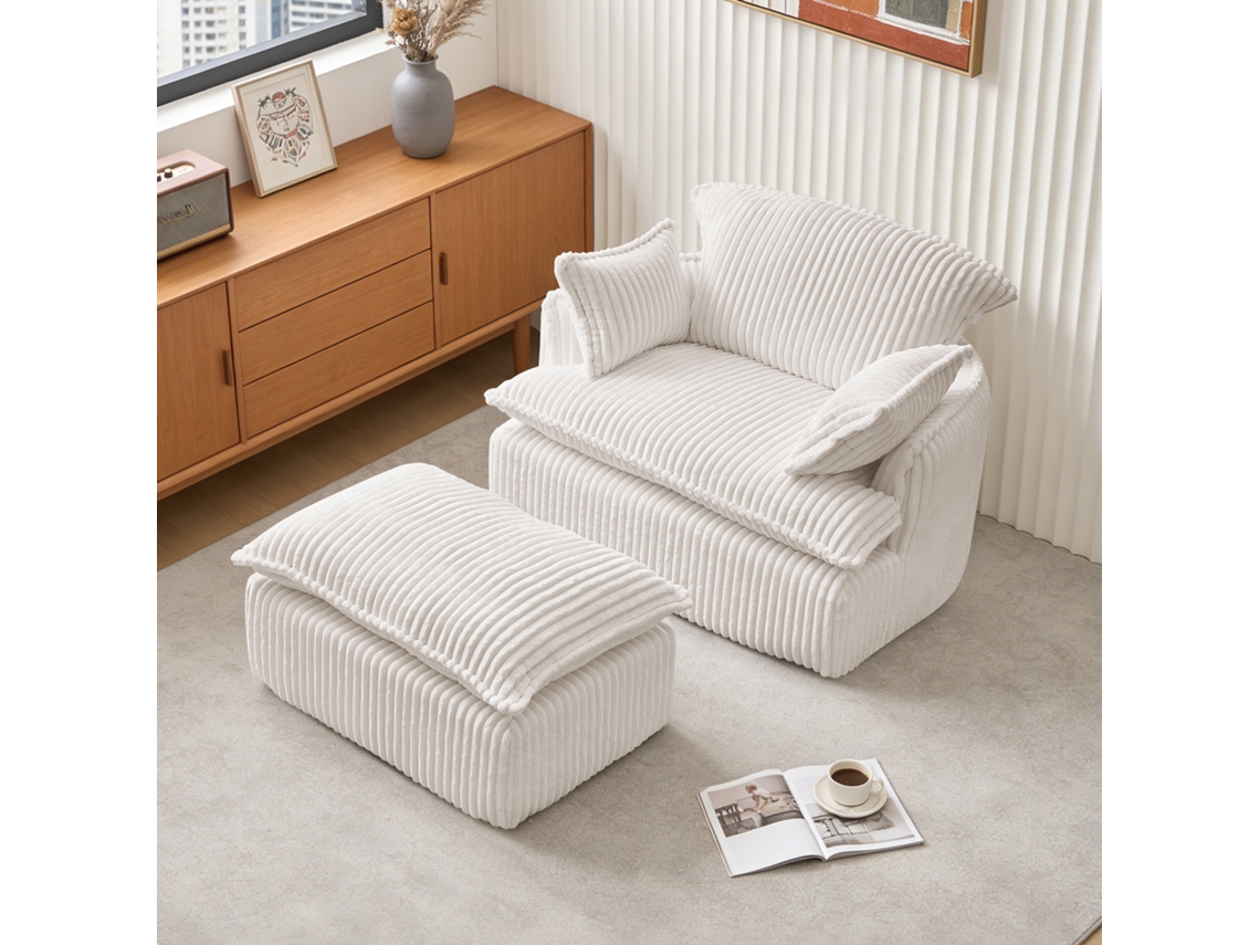 Poltrona Compacta Cloud Com Apoio Para Os Pés, Veludo Cotelê Macio Para Apartamentos Pequenos