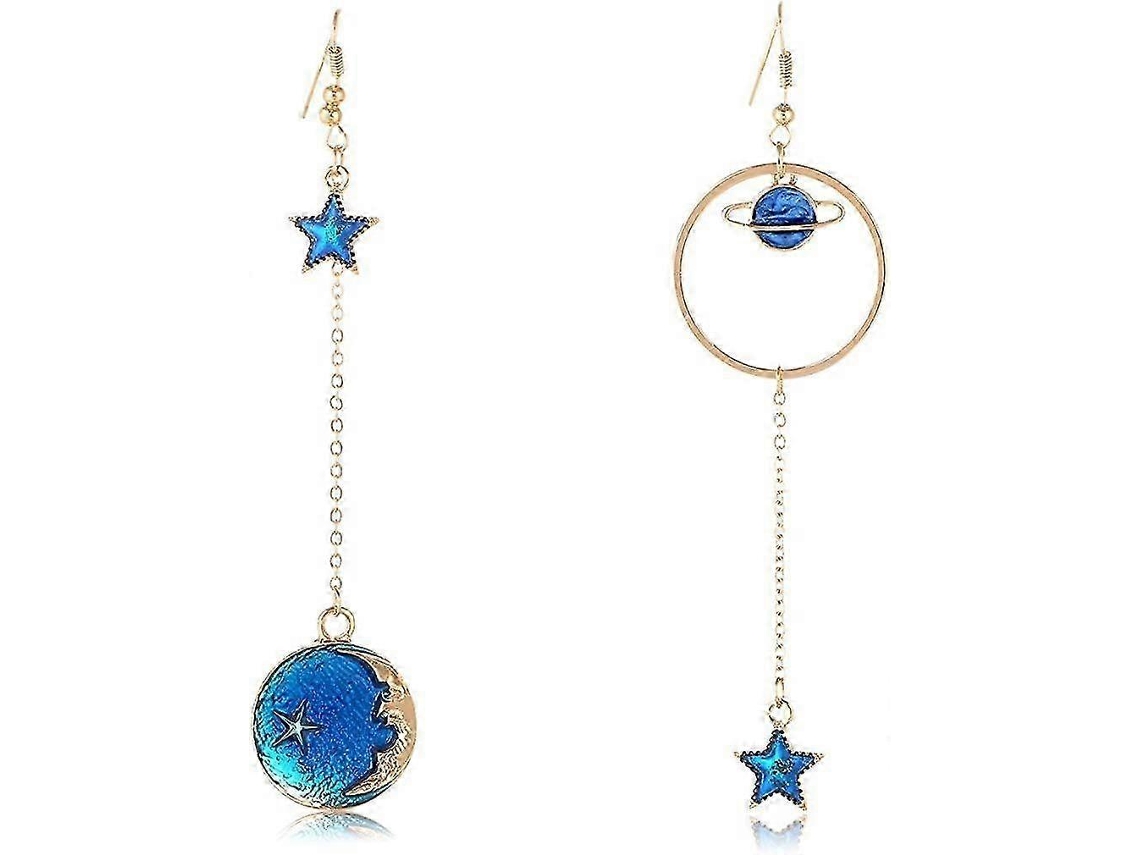 Brincos Pendentes De Esmalte, Lua, Estrela E Planeta, Longos