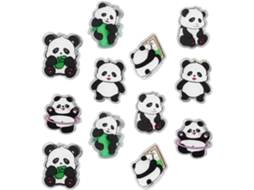 Conjunto Kallory com 12 prendedores de mesa com estampa de panda, prendedores de acrílico resistentes para bolsas e organização.