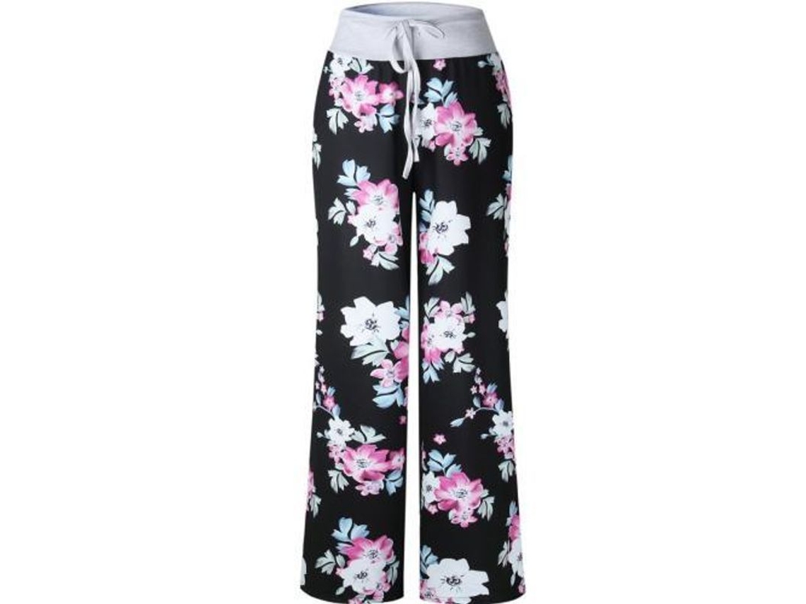 2026 pantalones Amplios de Descanso Con Estampado Floral Y Cordón Ajustable para Mujer L Black5