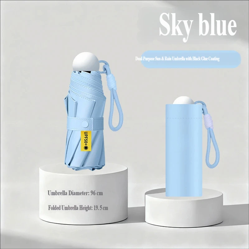 (azul 8k) Mini Guarda-sol Dobrável Em Formato De Cápsula Com Cinco Partes, Proteção Solar E Proteção Uv