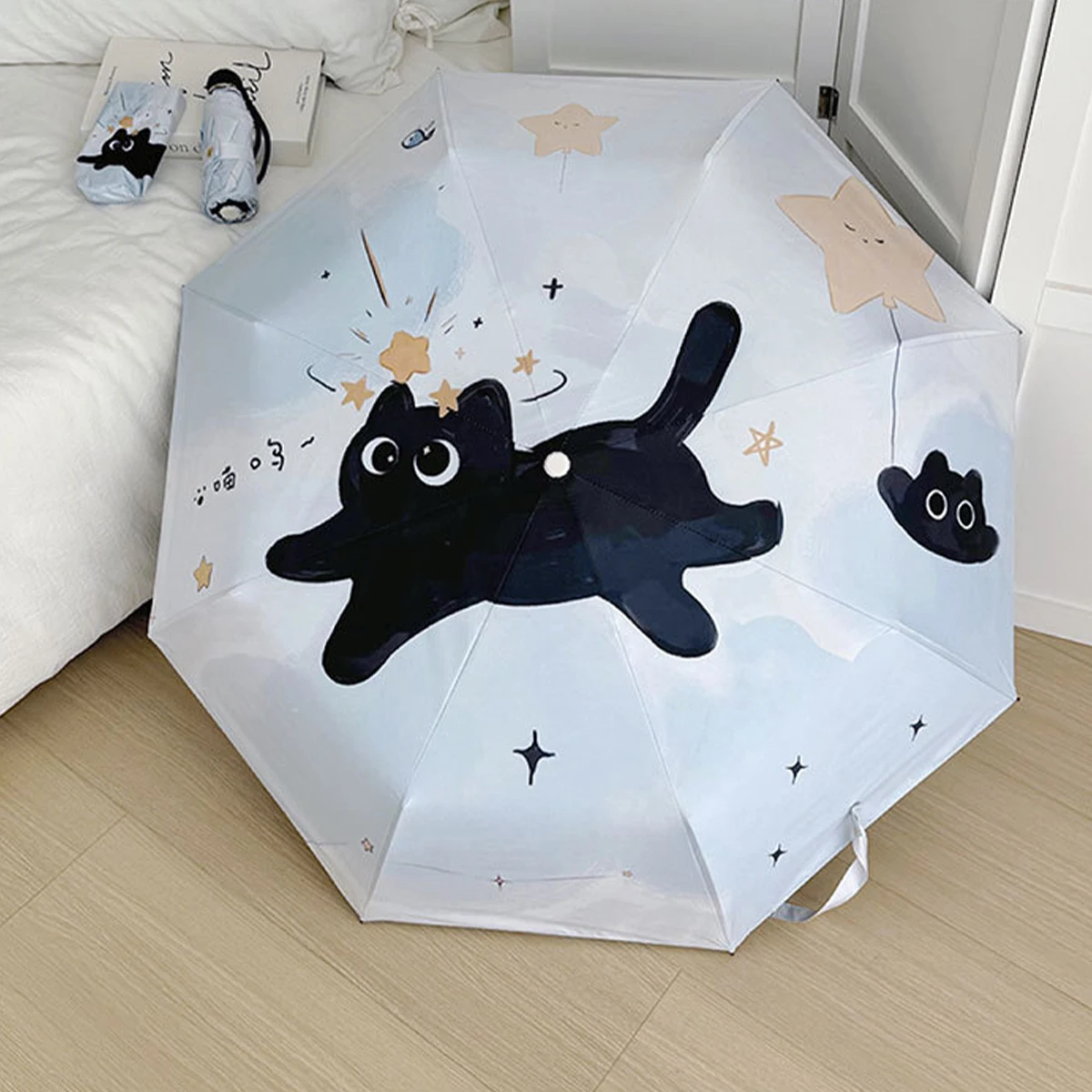 Guarda chuva Automático MDUG com Estampa de Gato Preto e Azul
