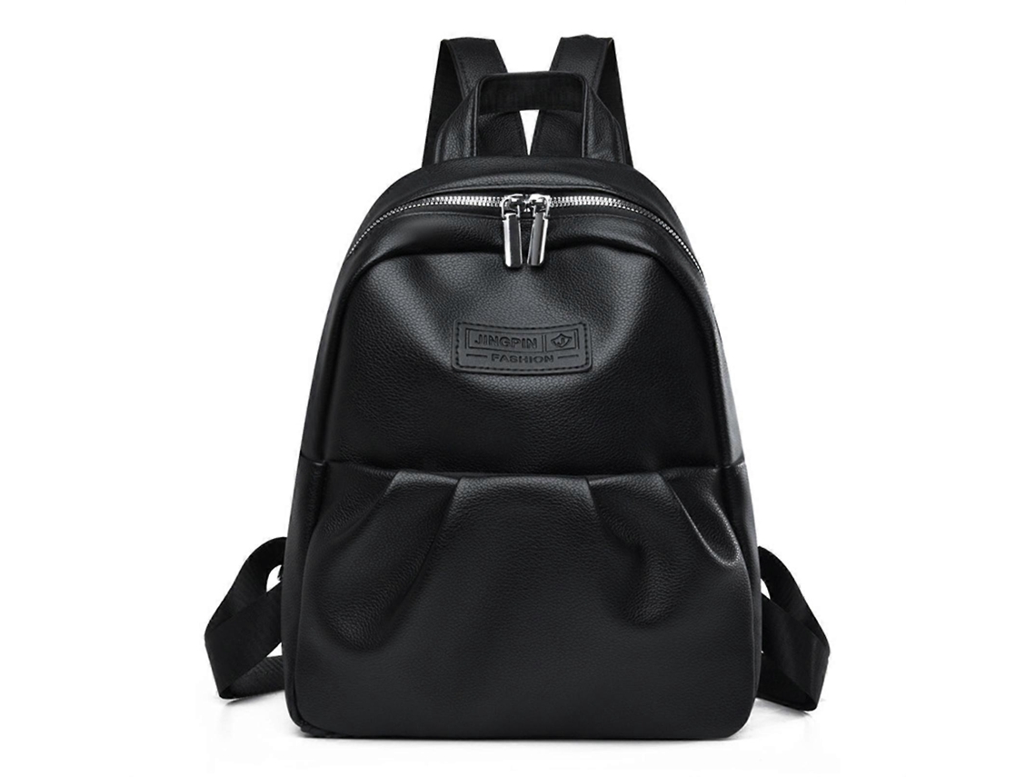 Mochila Versátil Plissada De Cor Sólida, Estilo Coreano, Em Couro Pu, Com Grande Capacidade E Zíper, Ideal Para Livros E Livros. Preta.