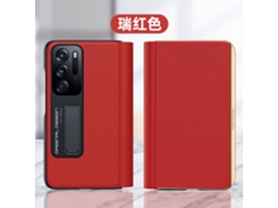 Capa Protetora Dobrável Ultrafina Com Suporte, Em Couro Genuíno (detalhes Em Vermelho E Dourado) Para Oppo Find N2.