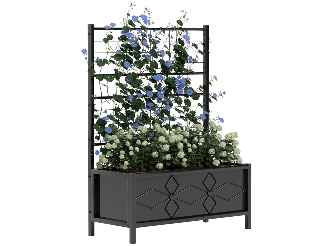 Canteiro Elevado com Treliça, em Aço Galvanizado com Padrão de Diamante, 90 X 40 X 120 Cm, Preto. CHEZMOI