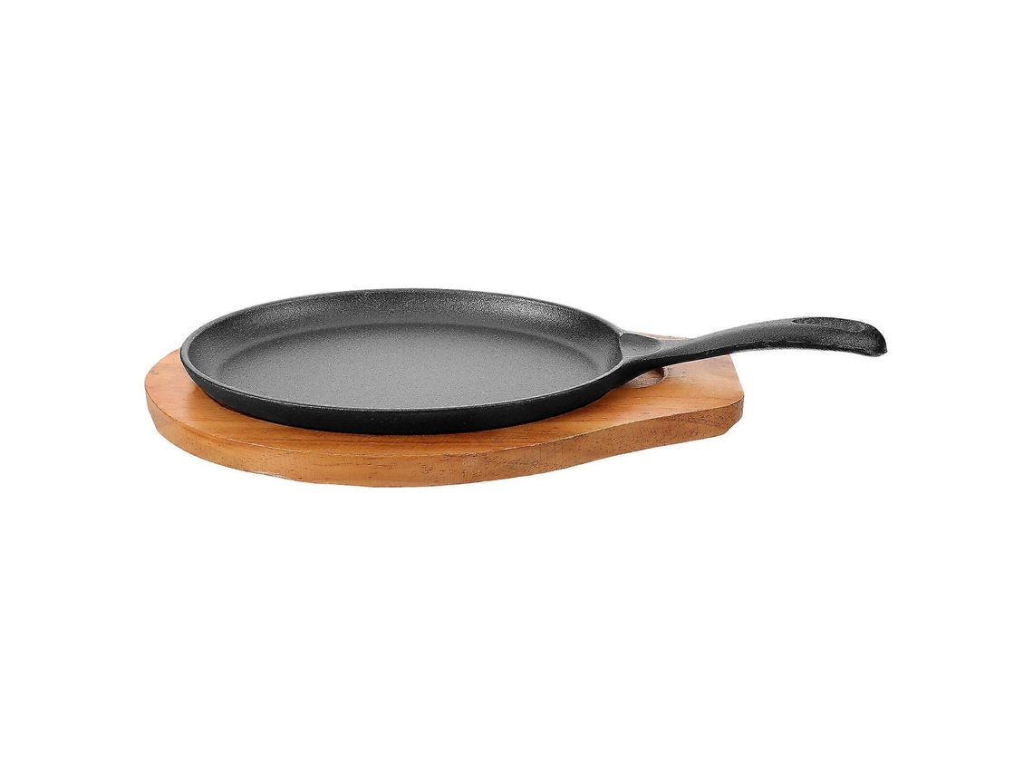 Sartén de Hierro Fundido com Base de Madeira Antiaderente para Carne e Ovos 30,00x20,30x1,50cm como Se Muestra