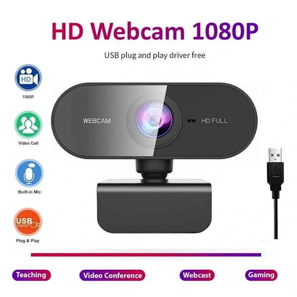 Webcam Usb, Hd, 30fps, Com Microfone, Para Computador E Videoconferência