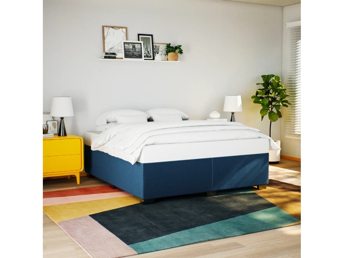 Estrutura De Cama Sem Colchão 200x200 Cm Tecido Azul