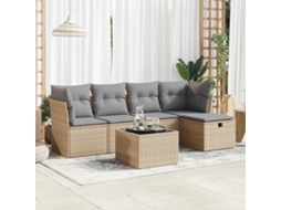 Vidaxl 6 Pcs Conjunto De Sofás P/ Jardim Com Almofadões Vime Pe Bege