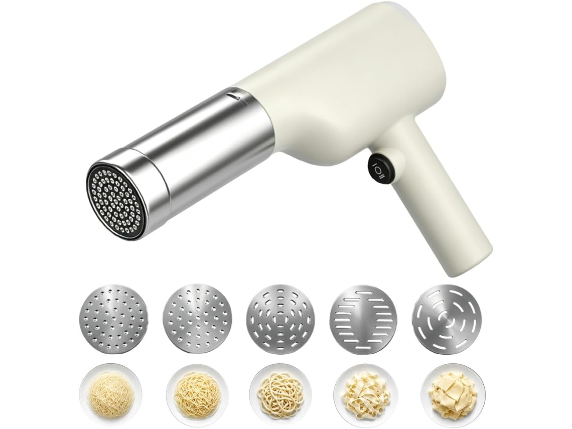 Máquina de Massa Elétrica Automática com 5 Moldes, 150W, 1500mAh, Recarregável, para Espaguete/Fettuccine